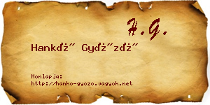Hankó Győző névjegykártya
